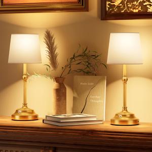 VOLISUN Cordless Table Lamp, 2 Pack 5200mAh Battery Operated Lamp, Touch Dimmable Wireless Lamp Bedside Light for Bedroom, Living Room, Dining Room (Gold)