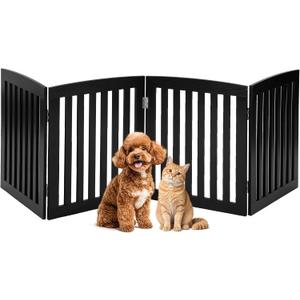 DUMOS Pet Gate for Dogs and Cats, 24 Inch 4 Panels Foldable Wooden Freestanding Dog Gate with Hinge Design, Indoor Portable Extra Wide Dog Fence Pet Barrier for Doorways, Stairs, Kitchen, Black