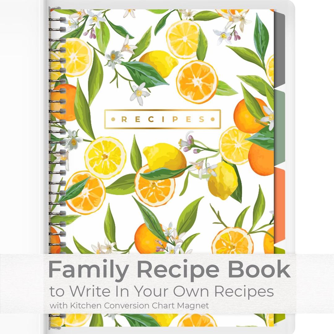 Recipe Book to Write in Your Own Recipes | Handy Kitchen Conversion Chart Magnet Included | Store 220 Recipes, 30 Ring Binder with 8 Dividers | Perfect Family Recipe Journal