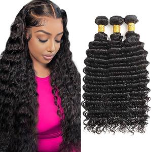 Human Hair Bundles Deep Wave Human Hair Bundles 22 24 26 inch Wet and Wavy Bundle 150g Deep Curly Bundle Natural Black Color