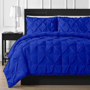 Crown Collection 1000-TC Ultra Soft Design 100% Egyptian Cotton Pinch Plated Duvet Cover with Zipper Colser & 2pcs Pillow Case Set (Oversize Queen 100 X 100, Royal Blue)