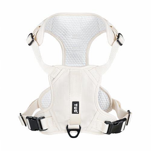 TUG Dog Harness with 2 Leash Connection Points | Adjustable, Padded, Lightweight | Handle on Back | No-Pull Front Clip (Medium, Cream)