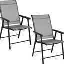 BTEXPERT Set of 2,Heavy Duty Patio Folding Chair Outdoor Indoor Portable Dining Sling Back Metal Frame with Armrests Lawn Pool Courtyard Porch Balcony Garden (Grey)