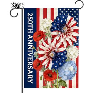 6 x 250th Anniversary Garden Flag Red White Blue Flower Daisy Garden Flags for Outside 12 x 18 Inch Double Sided Design Burlap Yard Flag 250 Anniversary Patriotic Banner 4th of July Independence Day Decor, Mix