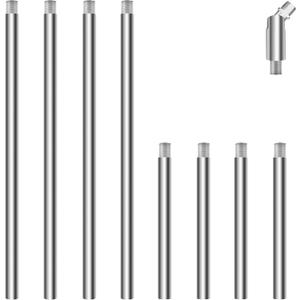 8 Pieces M10 Threaded Extension Poles Lighting Fixture Downrods Stems & 180 Degrees Sloped Ceiling Adapter Kits for Pendant Light, Island Lighting, Chandeliers (Chrome)