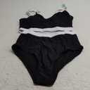 Womens High Waisted Bikini Sets Sporty Crop Top Color Block Swimwear Bandeau Scoop Neck Vintage Two Piece Bathing Suits (Medium, Black)