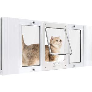 Full-Size Window Pet Door for Cats & Small Dogs, Fits 32"-36" Width Windows, No Damage Cat Door for Window, Lockable Window Mount Cat Door, Weatherproof Cat Door Window Insert Horizontal