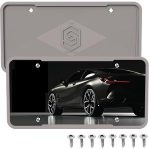Silicone License Plate Frame Covers 2 Pack- Front and Back Car Plate Bracket Holders. Rust-Proof, Rattle-Proof, Weather-Proof (Grey)