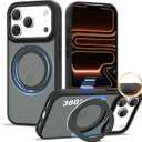 XIQI Compatible with iPhone 17 Pro Case 6.3'' with Magnetic 360 Rotatable Ring Stand & AI Camera Control Button[Compatible with Mag-Safe] Translucent Matte Phone Cover for Men Wowen,Black