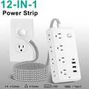 Bluetooth Portable Speakers Extension Cord 5FT, Surge Protector Power Strip with 8 Widely Outlets 4 USB Ports, Flat Plug, Wall Mount Outlet Extender, Multiple Outlets for Indoor Home
