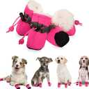 YAODHAOD Dog Shoes for Winter, Dog Boots & Paw Protectors, Fleece Warm Snow Booties for Puppy with Reflective Strip Anti-Slip Rubber Sole, Size 3: 1.5"x1.3" (L*W), Pink