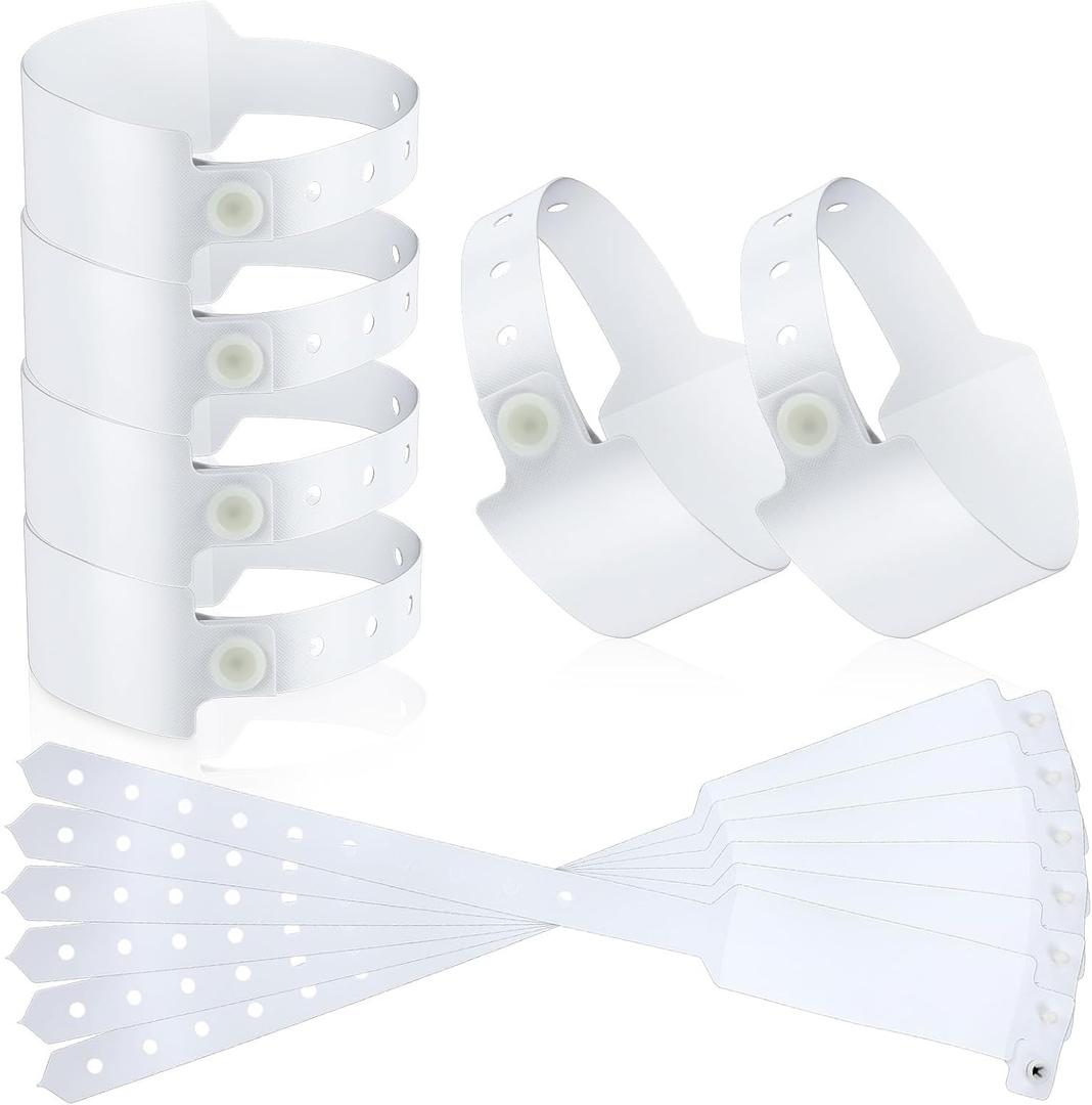 100pcs White Vinyl Wristbands for Events, Hospital Identification Bands,Waterproof Adjustable Medical Wristband  Secure Snap Prevents Reuse for Hospital & Medical ID, Party & VIP Identification