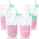 Qilery 24 Pack Margs and Matrimony Bachelorette Party Drink Pouches with Straws, Margarita Drink Bags Handheld Reclosable Zipper Pouch Cups for Bridesmaid Favor Wedding and Bridal Showers