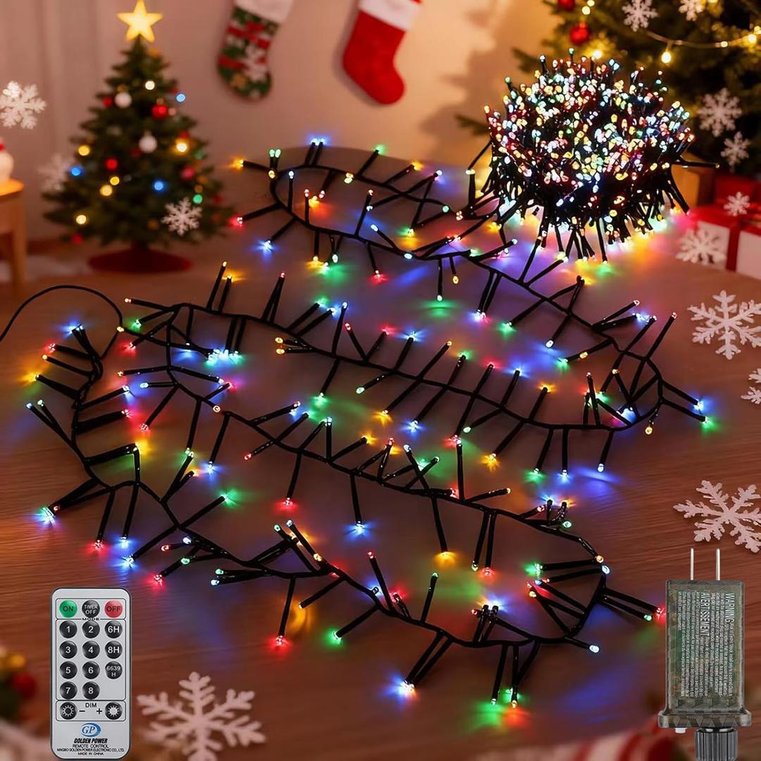 Christmas Cluster Lights Plug-in -52FT 800 LED Firecrackers String Lights,8 Modes Timer Waterproof Twinkle Fairy Lights for Christmas Tree Garland Party(Multicolor)