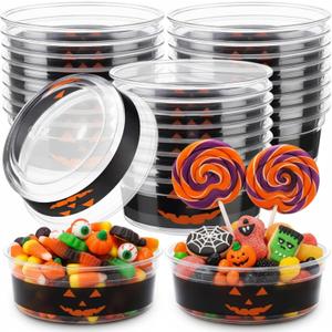 Mimorou 50 Pcs Halloween Candy Bowl Clear Plastic Serving Bowls 12 oz Pumpkin Tableware Decorations Salsa Containers for Halloween Party Favors Supplies