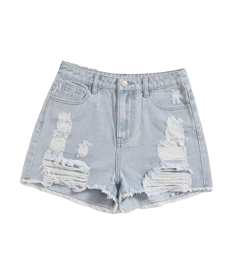 SOLY HUX Girl's Ripped Raw Hem Denim Shorts High Waisted Straight Leg Summer Jeans Shorts, XS