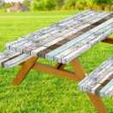 3 Piece Picnic Table Covers with Elastic Fitted Picnic, Bench Covers Farmhouse Camping Tablecloth Waterproof Picnic Table for Outdoors Wood Grain 72"x 30"in