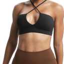 Aoxjox Women's Workout Sports Bras Jamie Deep V Fitness Training Gym Bra Yoga Crop Tank (Black, M)