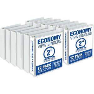 Samsill 2 Inch 3 Ring Binders, Made in USA, Economy Round Ring, Clear View Cover, 425 Sheet Capacity - for School, Home, Office - White, 12 Pack