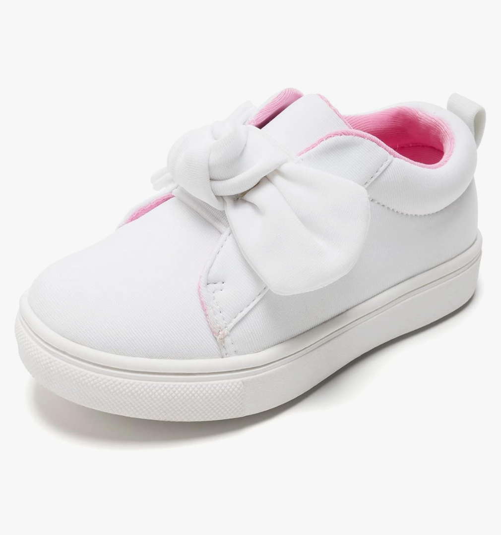 FUNKYMONKEY Girls Sneakers Lightweight Cute Bowknot Casual Walking Shoes for Toddler/Little Kids 8 White