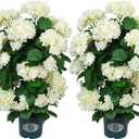 QIANYUN Faux Hydrangea Tree 30" Tall (2 Pack), Artificial Hydrangea Plant in Pot with White Flowers, Realistic Hydrangea Tree for Indoor Outdoor Porch, Patio, Home Decor