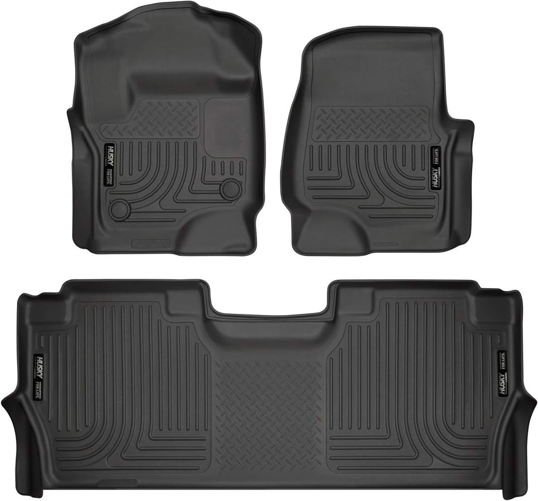 Husky Liners Weatherbeater Floor Mats | Fits 2017-2025 Ford F-250/F-350/F-450 SUPERCREW CAB ONLY with Factory Carpet & with Fold Flat Storage | Front & 2nd Row, 3-pc Black - 94061 Husky Liners Weatherbeater Floor Mats | Fits 2017-2025 Ford F-250/F-350/F-450 SUPERCREW CAB ONLY with Factory Carpet & with Fold Flat Storage | Front & 2nd Row, 3-pc Black - 94061