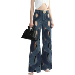 Wide-Leg Pants Women's high-Waisted Straight Leg Baggy Slimming Pant Jeans Size L