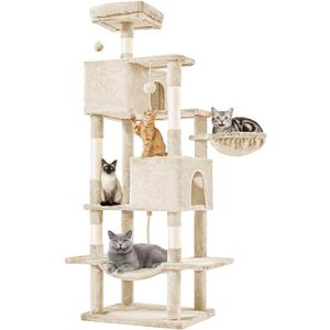 DUMOS Large 66 Inch Cat Tree Tower with Scratching Posts, Indoor Use
Tall Multi Level Cat Climbing Tower with Hammock, Pet Condo for Cats and Kittens Play, Beige