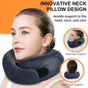 Travel Pillow - Hooded Neck Pillow Airplane Memory Foam Filling for Plane, Office, Cars Sleeping, Road Trip, Long Flights, Airplane Travel Essentials, Includes Eye Mask & Earplugs (Full Blue)