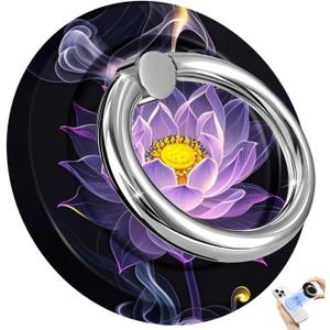 Magnetic Phone Ring Holder for MagSafe,360 Degree Rotation Magnet Cell Phone Grip Stand Finger Ring Kickstand for Smartphone - Purple Lotus