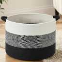 Artfeel 100L Large Cotton Rope Basket, Decorative Woven Blanket Storage for Living Room, Boho Toy Storage & Toy Box for Kids, Versatile Laundry Basket & Nursery Hamper for Blankets(Black)