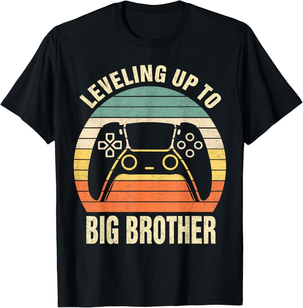 Leveling up to Big Brother 2025 Funny Gamer Boys Kids Men T-Shirt (S, Black)