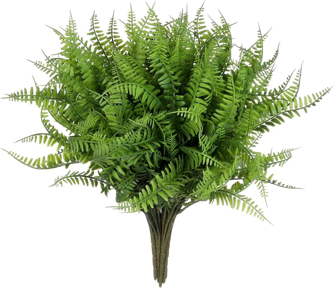 Grand Verde Boston Ferns Artificial Plants Bulk Faux Greenery Plastic Shrubs Real-Touch Bush DIY Outdoor Decoration Indoor Home Decor, 10pcs (Dark Green)