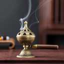 Handheld Incense Burner with 360 Rotating Handle-Chinese Bronze Style Holder for Incense Coils, Yoga Meditation, Home Office Desk Decor