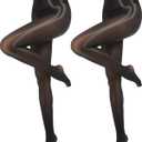 MANZI Shiny Pantyhose for Women 2 Pairs Shimmer Sheer Tights Ultra Silky (Large-X-Large, Black)