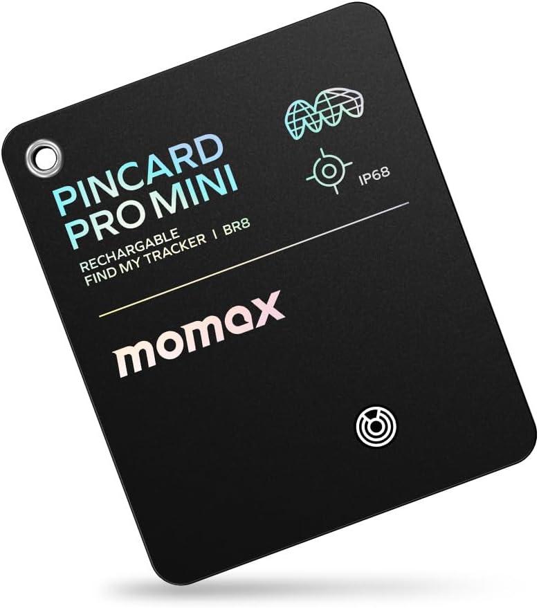 Momax Rechargeable Bluetooth Tracker, Key Finder IP68 Waterproof, Up to 328ft Range, Smart Tracking Tag for Keys, Bags, Luggage, Wallet and More, Mini Size, iOS Only (Small)