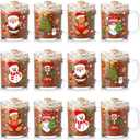 Baderke 12 Pcs Christmas Glass Mugs Set 12 oz Christmas Coffee Mugs with Handle Snowman Snowflake Coffee Cup Xmas Tree Santa Claus Cup for Hot Chocolate Women Men Gift (Xmas)