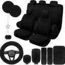 17 Car Seat Cover Full Set for Women,Universal Car Seat Cover,Plush Steering Wheel Cover,Fluffy Soft Wool Handbrake Gear,Suspension Accessories Full SUV((Patterned Black