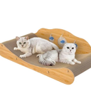 Reversible Cat Scratcher Bed, Large Scratching Board for Indoor Cats - Cardboard Pad & Durable Cat Scratcher Lounge Hammock Chair Furniture, Natural Wood Color