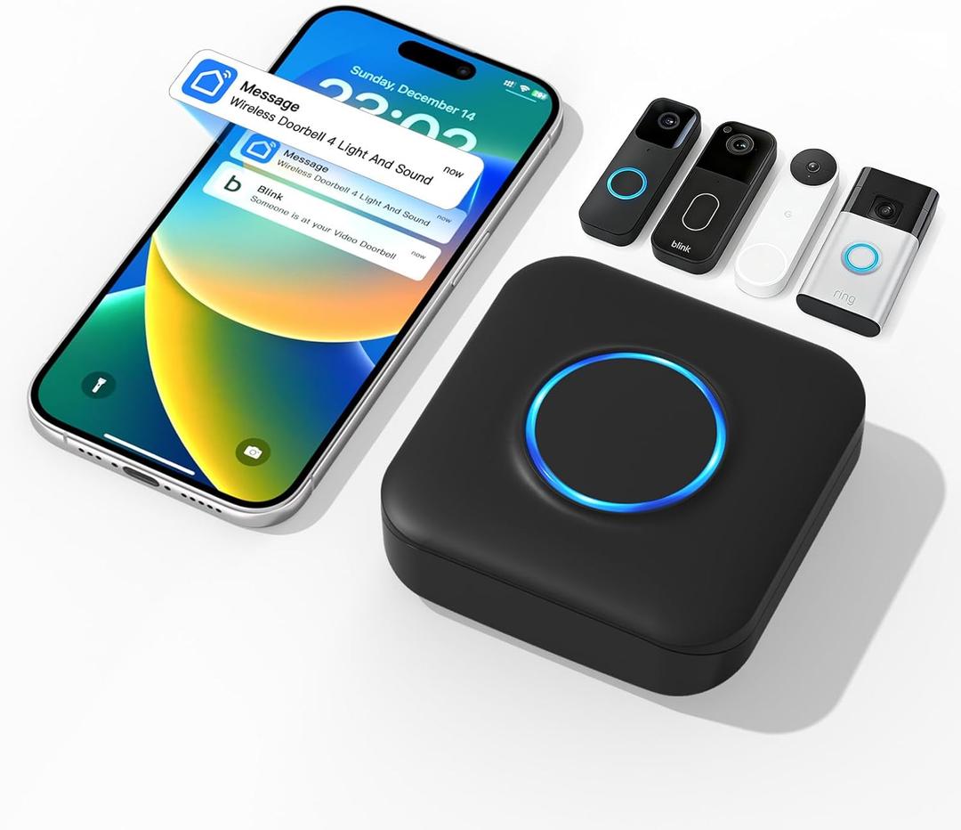 Smart WiFi Wireless Doorbell Chime for Google Nest, Ring, Blink – App-Connected with 58 Music, 5 Adjustable Volume & LED Light, No Wiring Required (1pack, Black)