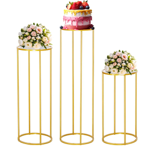 Cylinder Stands for Party, 3pcs Cylinder Pedestal Stand, Cake Cylinder Pedestal Stand for Wedding Living Room Patio Decoration - Gold