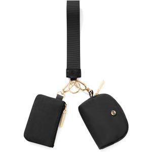 Keychain Wallet Mini Zip Around Wristlet Wallets for Women Detachable Dual Pouch Wristlet Portable Coin Purse Small Wallets (Black+Gold)