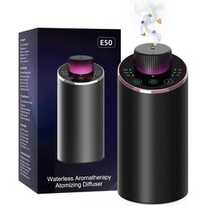 Waterless Essential Oil Diffuser Aromatherapy Scent Diffusers for Home Large Room, Bedroom, Car, Office, Desk, Battery Operated Mini Portable Air Freshener, 3 Countdown Timers & 3 Mist Levels (Black)