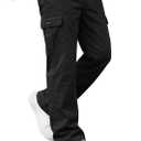 Men's Casual Cargo Pants Elastic Waist Hiking Work Pants Stretch Straight Leg Trousers with Multi Pockets (Black, M)
