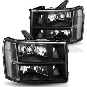 Headlight Assembly Compatible with 2007 2008 2009 2010 2011 2012 2013 GMC Sierra 1500, 07-14 GMC Sierra 2500HD/3500HD, Black Housing Clear Corner