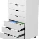 DEVAISE 7 Drawer Dresser, Storage Cabinet for Makeup, Tall Chest of Drawers for Closet and Bedroom, White