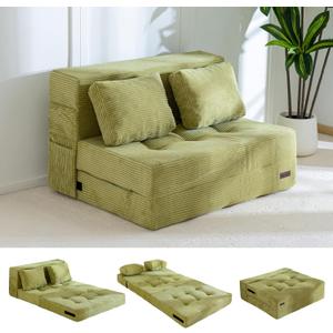 MAXYOYO Convertible Sofa Bed, Fold Out Sleeper Sofa with Pillow, 4 in 1 Tufted Folding Couch Bed Foam Floor Couch, Lazy Chair for Living Room Bedroom Guest Room, Green (Full)