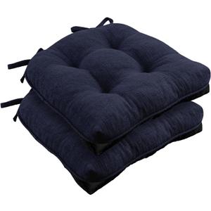 Wellsin Chair Cushions for Dining Chairs, Non-Slip Kitchen Chair Pads with Ties, Tufted Shredded Foam Kitchen Chair Cushions Set of 2, 15.5" X 15.5", Navy