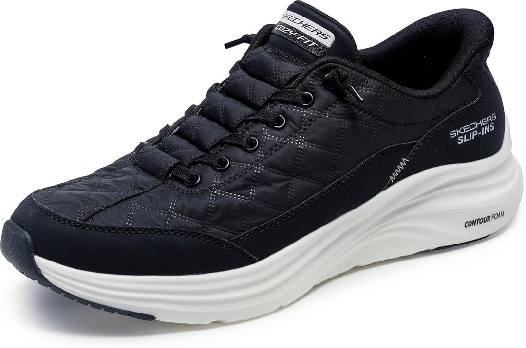 Skechers Men's Contour Foam Cozy Fit Hands Free Slip-in Shoes (10, Black/White)