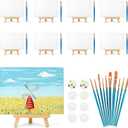 8 Pack 8x10 in Canvas Boards for Painting,Canvas for Painting with 9.5" Easel, Art Canvas Painting Kit with 10 Brushes & 2 Paint Tray for Kids Teenagers Acrylic Pouring Oil Water Color Gift